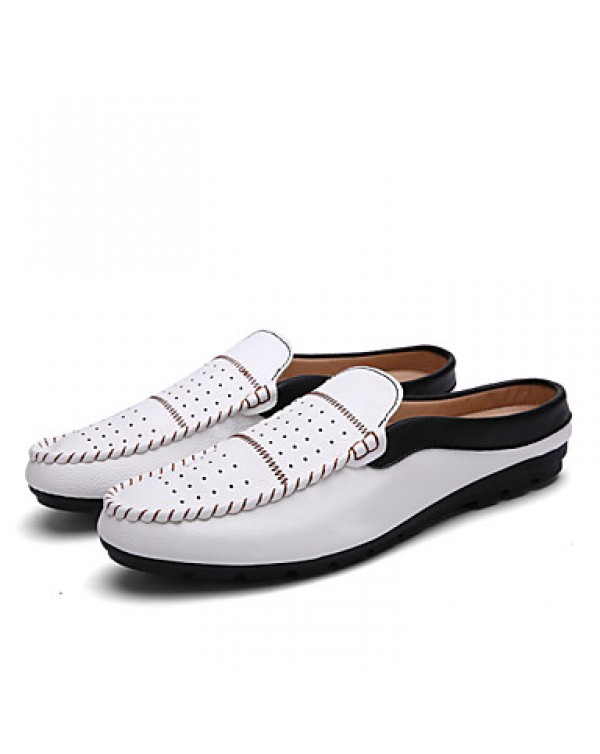 Men's Shoes Leather Casual Clogs & Mules Casual Flat Heel Slip-on Black / Blue / White / Burgundy  