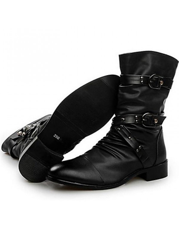 Men's Shoes Casual Leather Boots Black  