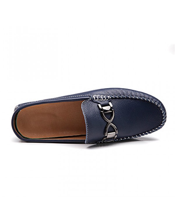 Men's Shoes Casual Leather Loafers Brown/Navy  