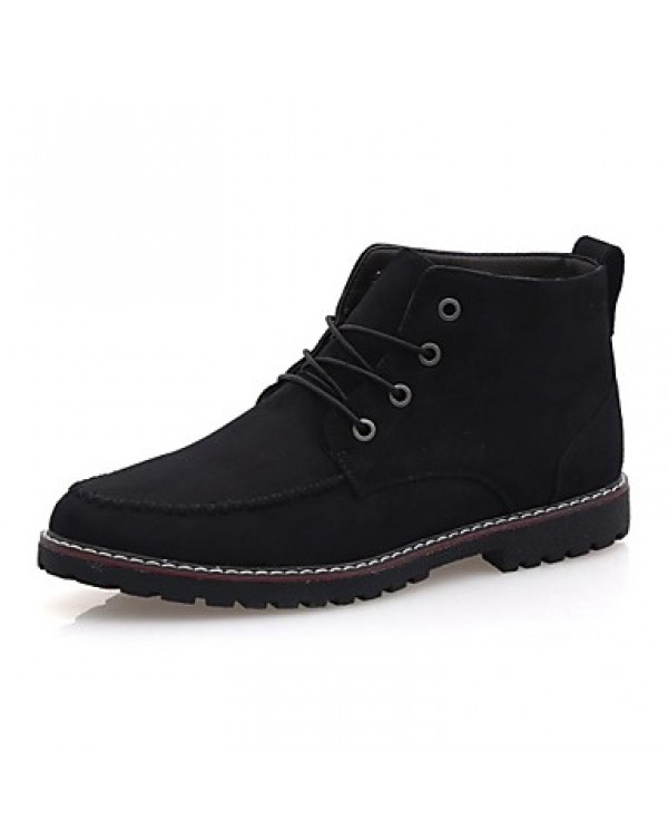 Men's Shoes Leather Casual Boots Casual Flat Heel Lace-up Black / Blue / Brown  