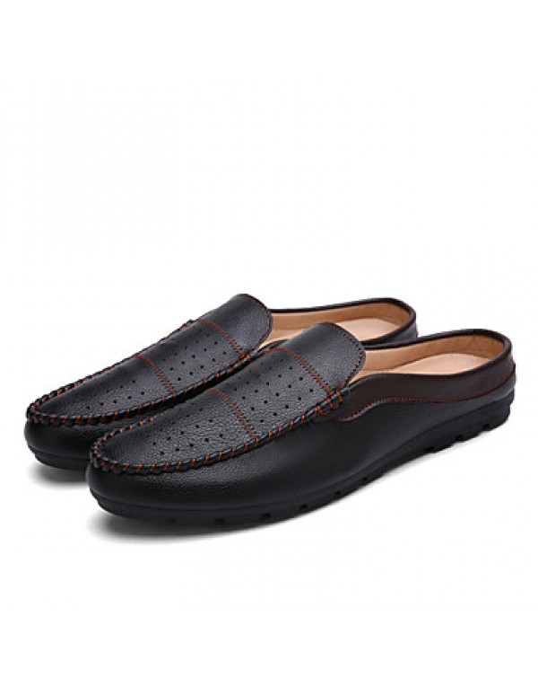 Men's Shoes Leather Casual Clogs & Mules Casual Flat Heel Slip-on Black / Blue / White / Burgundy  