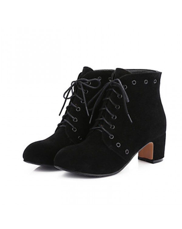 Women's Boots Fall / Winter Fashion Boots Leatherette Dress / Casual Chunky Heel Lace-up Black / Gray / Almond Walking