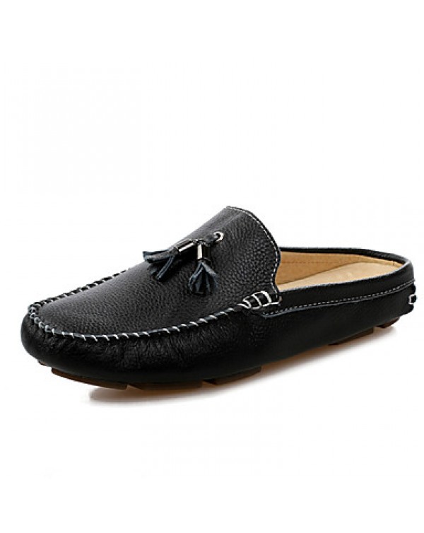 Men's Shoes Leather Casual Clogs & Mules Casual Stitching Lace / Tassel / Slip-on Black / Blue / Brown / White  