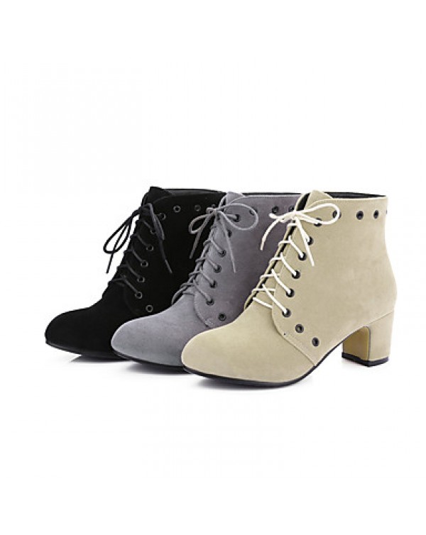 Women's Boots Fall / Winter Fashion Boots Leatherette Dress / Casual Chunky Heel Lace-up Black / Gray / Almond Walking