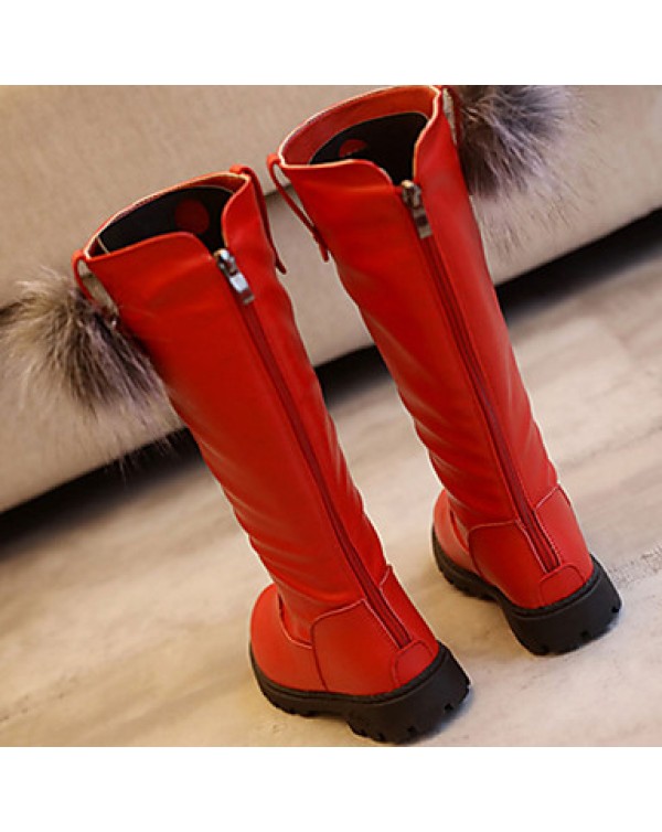 Girl's Boots Fall / Winter Fashion Boots PU Outdoor / Casual Flat Heel Slip-on Black / Red / Burgundy Walking  