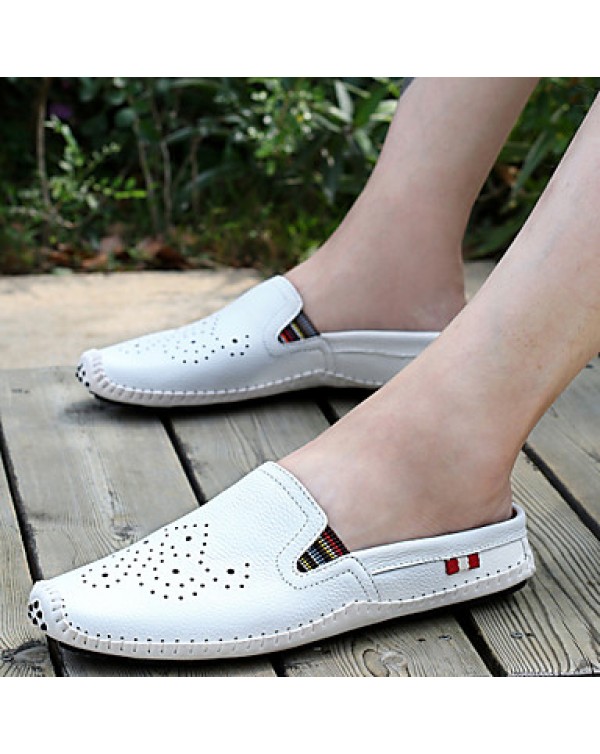 Men's Shoes Leather Casual Clogs & Mules Casual Stitching Lace / Slip-on Black / White / Orange  