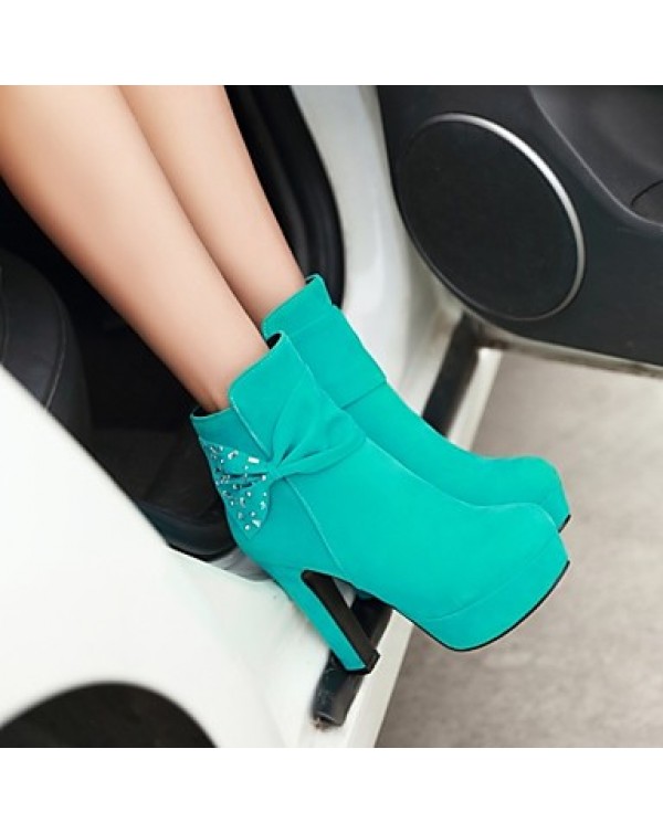 Women's Boots Spring / Fall / Winter Platform / Fashion Boots Leatherette Outdoor / Casual Chunky Heel Crystal / Bowknot