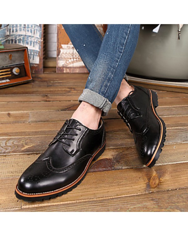 Men's Shoes Leather Casual Oxfords Casual Flat Heel Black / Brown  