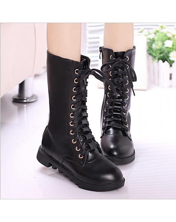 Girl's Boots Fall / Winter Comfort Leather Casual Flat Heel Others Black / Brown / White  