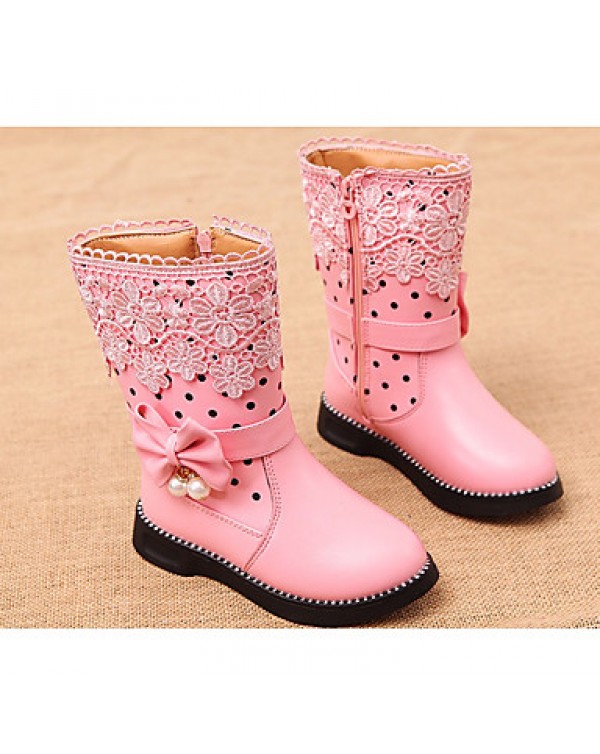 Girl's Boots Spring / Fall Combat Boots PU Casual Flat Heel Zipper Black / Pink / Red Others  