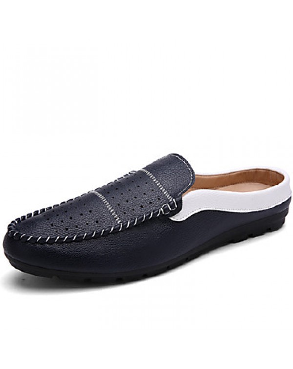 Men's Shoes Leather Casual Clogs & Mules Casual Flat Heel Slip-on Black / Blue / White / Burgundy  