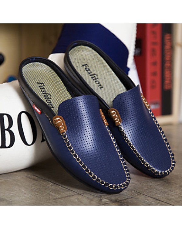 Men's Shoes Leather Casual Clogs & Mules Casual Stitching Lace Blue / White  