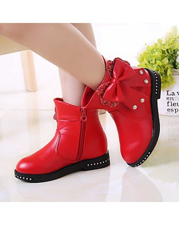 Girl's Boots Spring / Fall / Winter Bootie / Comfort Leather Outdoor / Casual Zipper Black / Pink / Red Walking  