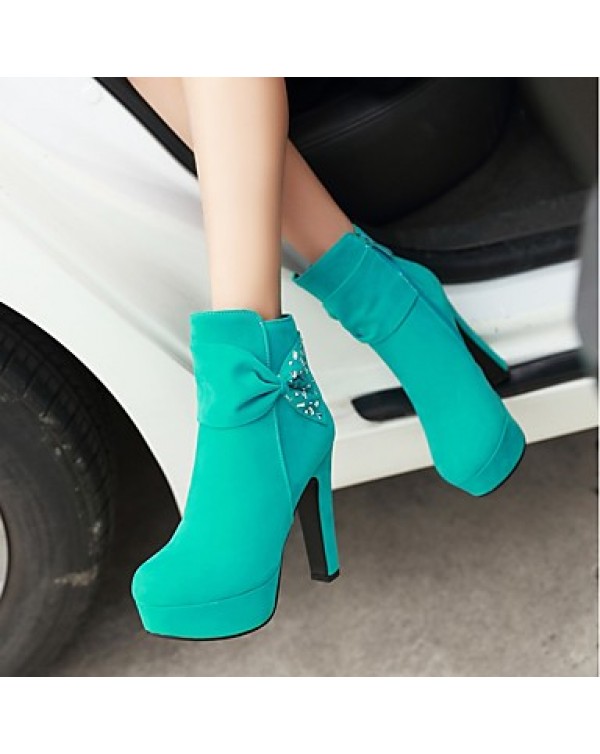 Women's Boots Spring / Fall / Winter Platform / Fashion Boots Leatherette Outdoor / Casual Chunky Heel Crystal / Bowknot