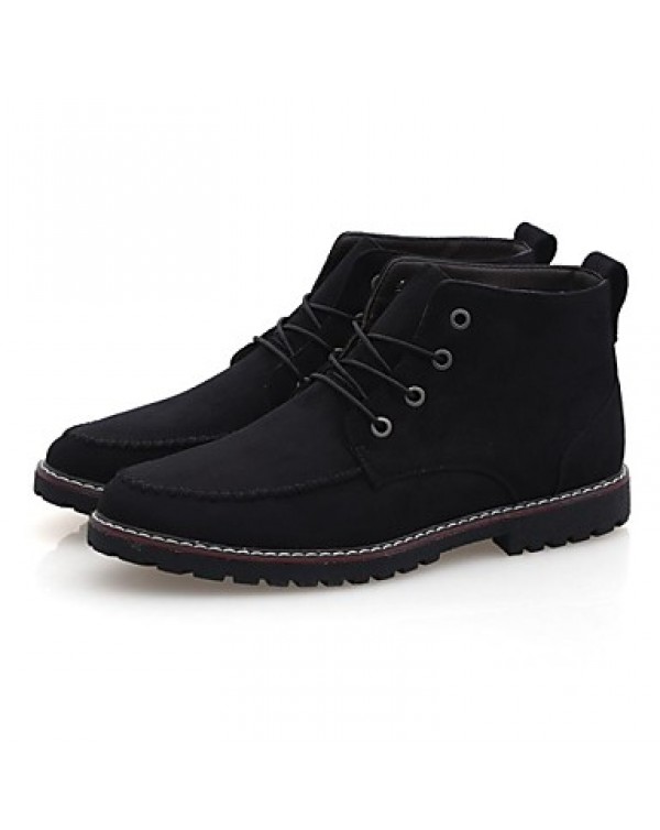 Men's Shoes Leather Casual Boots Casual Flat Heel Lace-up Black / Blue / Brown  