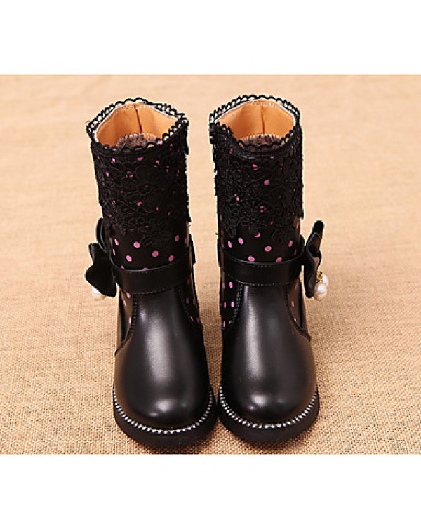 Girl's Boots Spring / Fall Combat Boots PU Casual Flat Heel Zipper Black / Pink / Red Others  