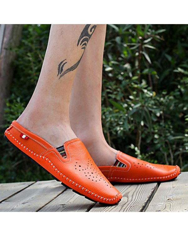 Men's Shoes Leather Casual Clogs & Mules Casual Stitching Lace / Slip-on Black / White / Orange  